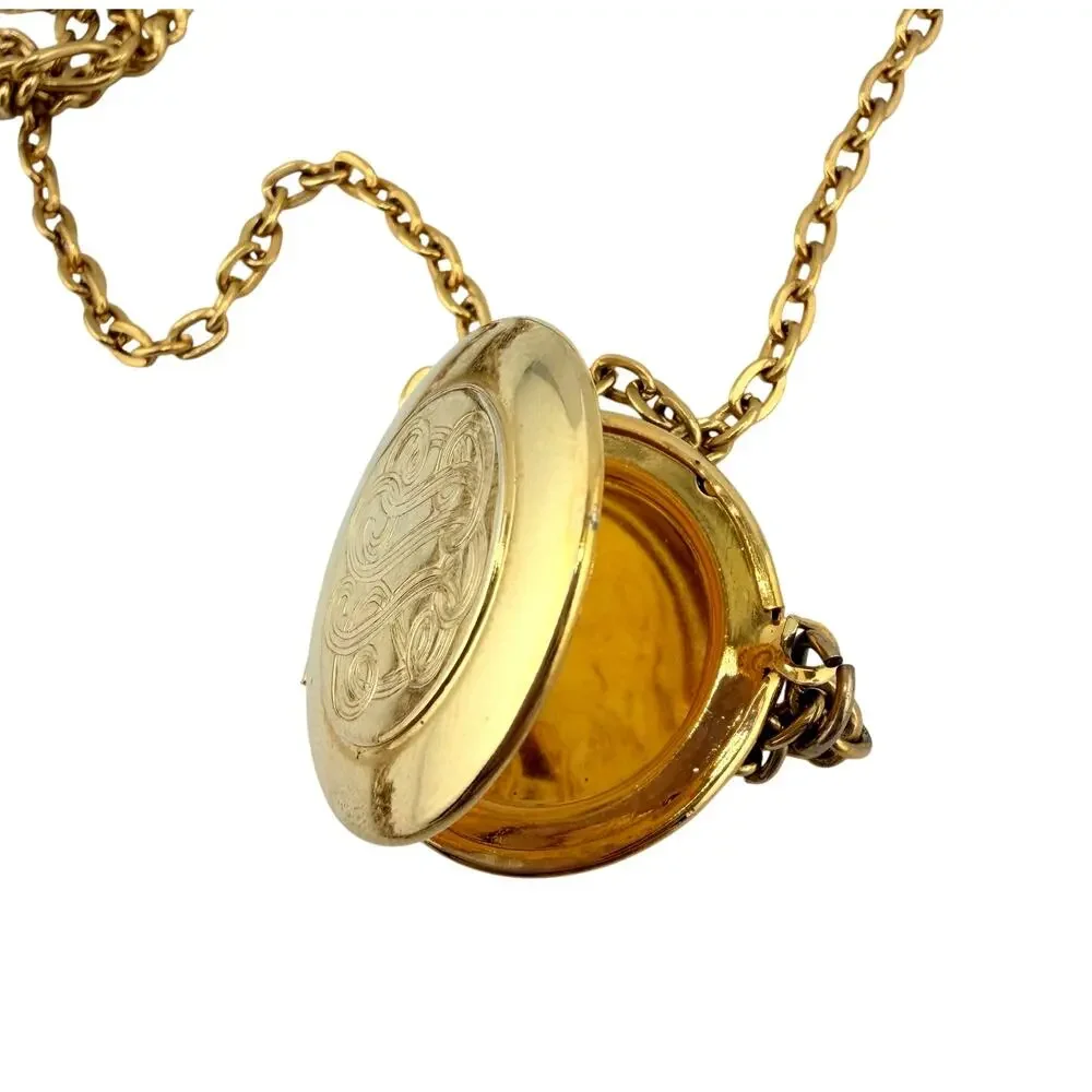 Vintage Monogram Locket Pendant Layered Multichain Gold Tone 19